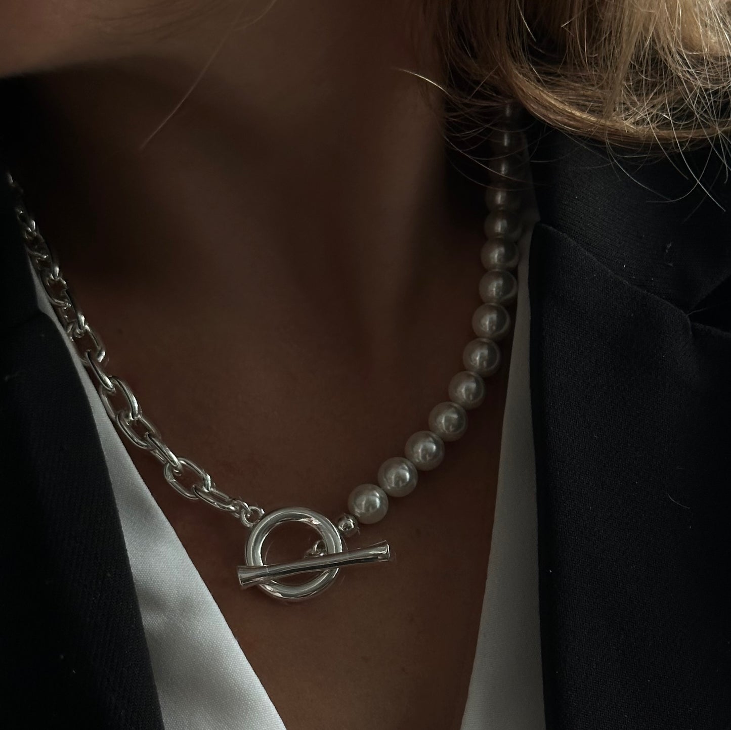 Кольє Vensa перлини срібного кольору С21 NEW 21AG