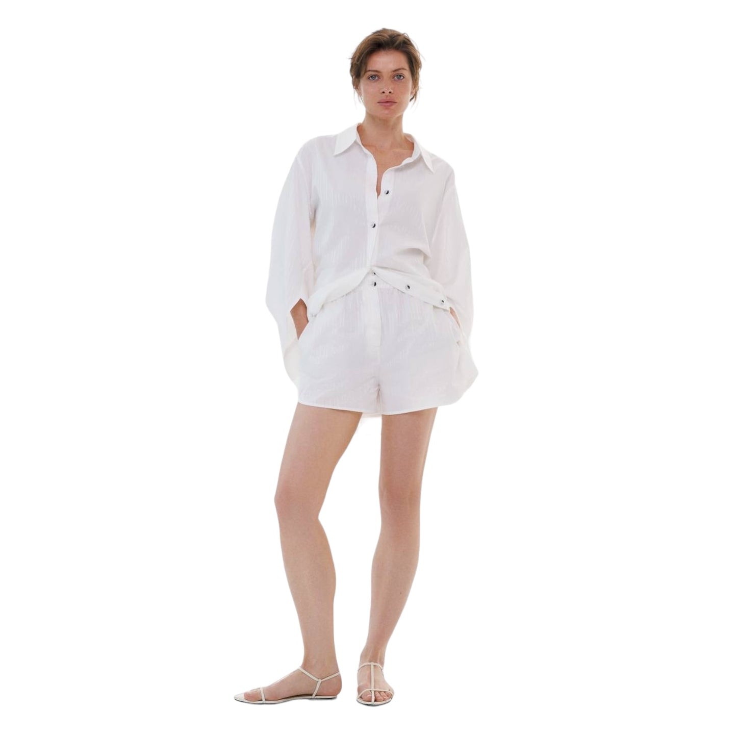 Сорочка Iambrand біла в полоску з асиметричним рукавом