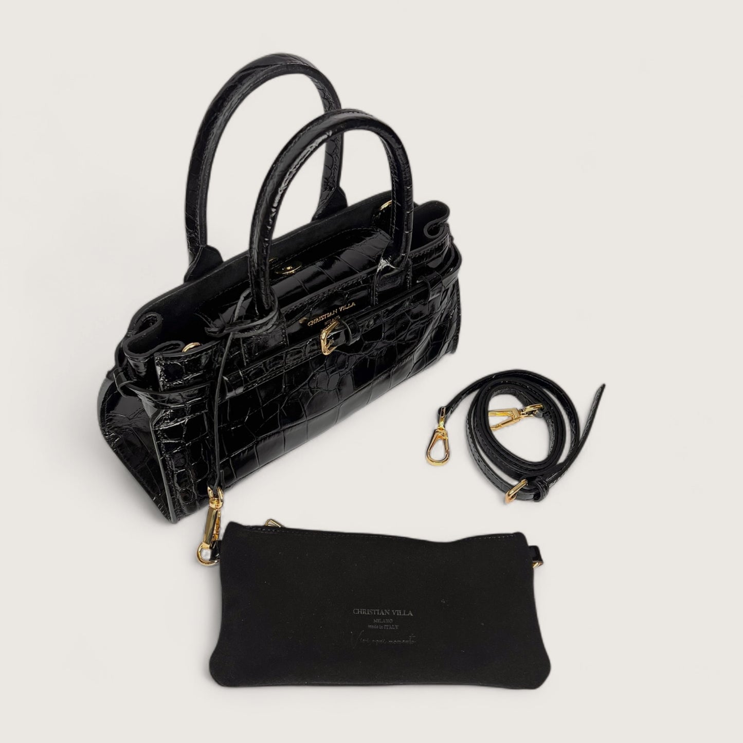 Чорна італійська шкіряна жіноча сумка Christian Villa 06340 Bag Cocco Nero