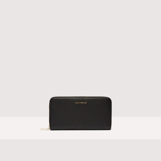 Чорний італійський шкіряний жіночий гаманець Coccinelle Metallic Soft E2 MW5 11 32 01 001