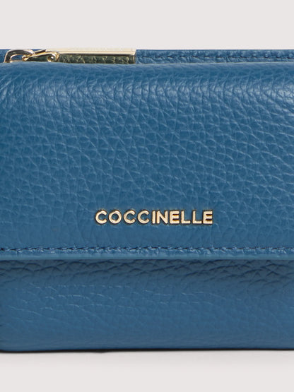 Бірюзовий італійський шкіряний жіночий гаманець Coccinelle Metallic Small E2 MW5 11 B8 01 B27