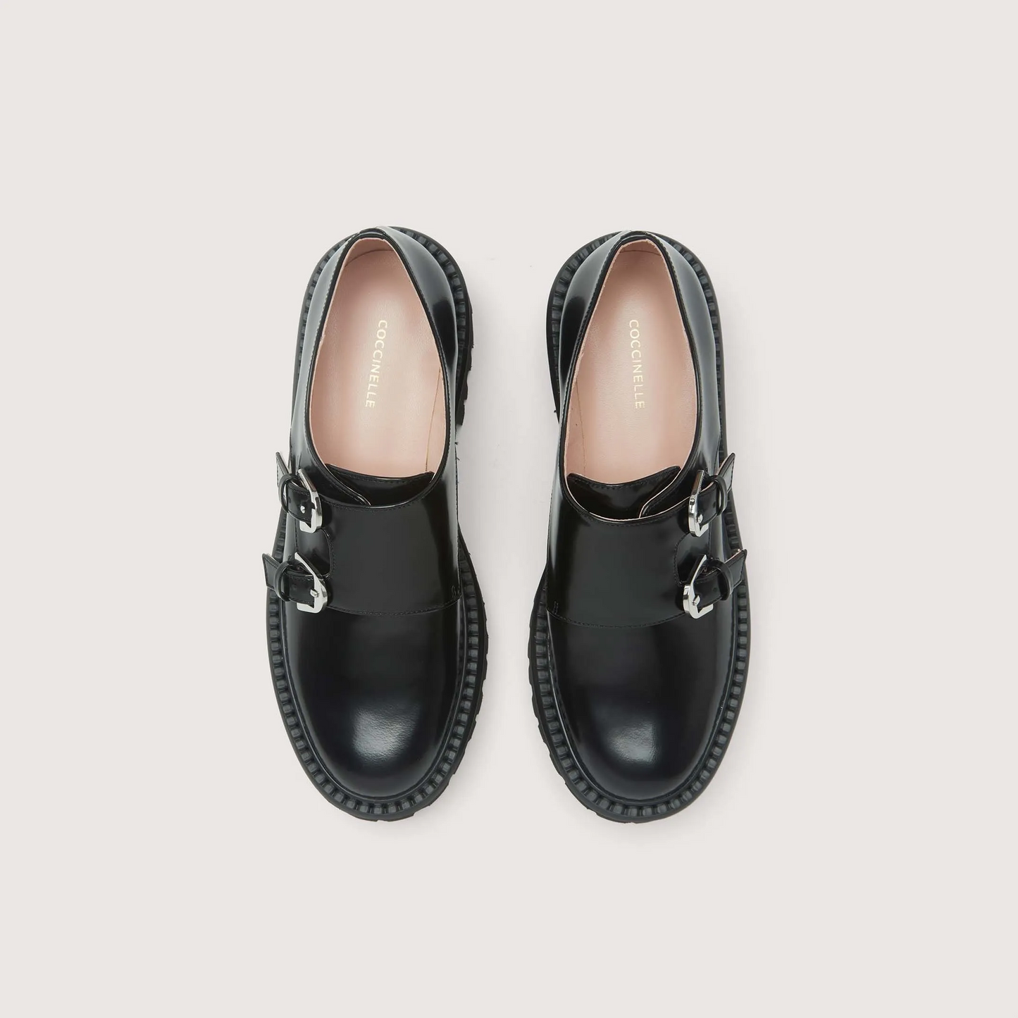 Чорні італійські шкіряні жіночі лофери Coccinelle Monk Strap Shiny Leather Noir RBI 38 01 01 001