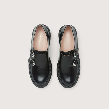 Чорні італійські шкіряні жіночі лофери Coccinelle Monk Strap Shiny Leather Noir RBI 38 01 01 001