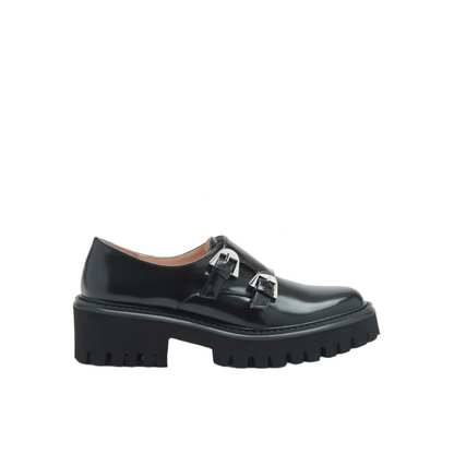 Чорні італійські шкіряні жіночі лофери Coccinelle Monk Strap Shiny Leather Noir RBI 38 01 01 001