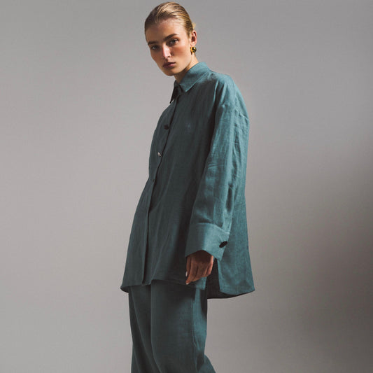 Сорочка BlackSeaTribe Лляна піжама із ракушками синій shirtPAJAMASLINENSHELLblue