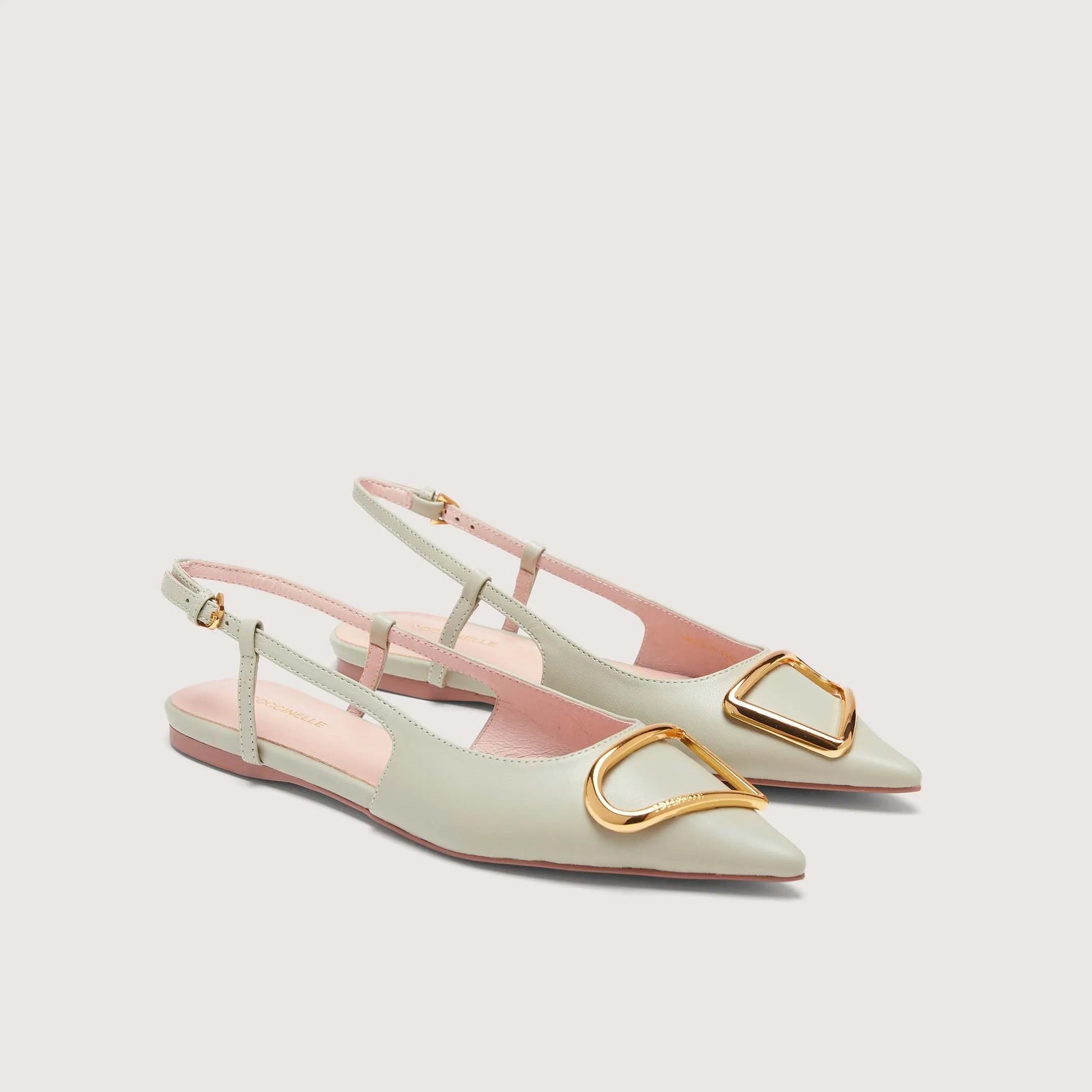Ментолові італійські шкіряні жіночі слінгбеки Coccinelle Sling Back Flat Smooth Leather Celadon Green E4 QSD 21 02 01 G24