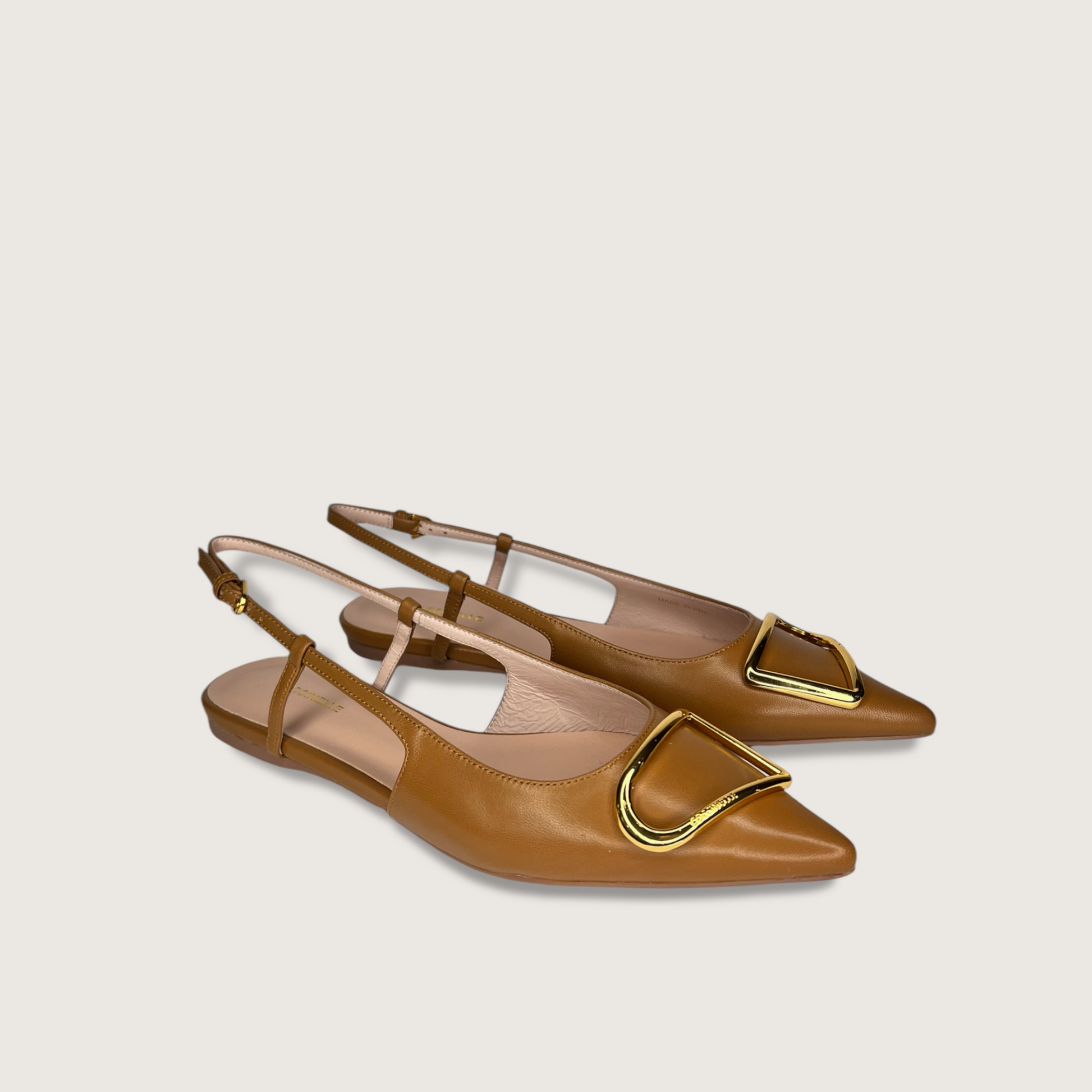 Коричневі італійські шкіряні жіночі слінгбеки Coccinelle Sling Back Flat Smooth Leather Cuir E4 QSD 21 02 01 W12