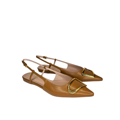 Коричневі італійські шкіряні жіночі слінгбеки Coccinelle Sling Back Flat Smooth Leather Cuir E4 QSD 21 02 01 W12