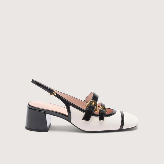 Білі/чорні італійські шкіряні жіночі слінгбеки Coccinelle Maia Bimaterial Bicolor E4 S5E 21 02 01 923