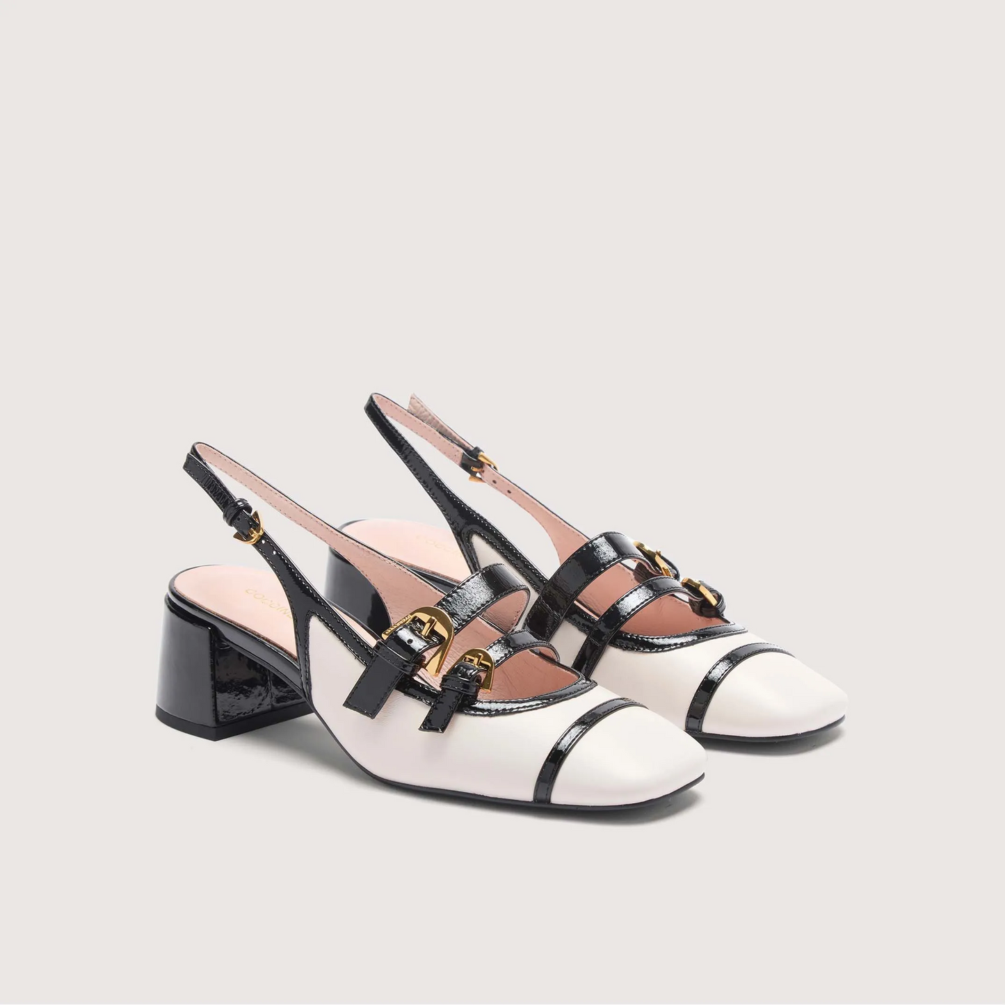 Білі/чорні італійські шкіряні жіночі слінгбеки Coccinelle Maia Bimaterial Bicolor E4 S5E 21 02 01 923
