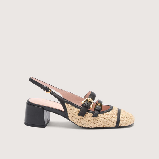 Бежеві/чорні італійські шкіряні жіночі слінгбеки Coccinelle Maia Crochet Straw E4 S4K 21 02 01 846