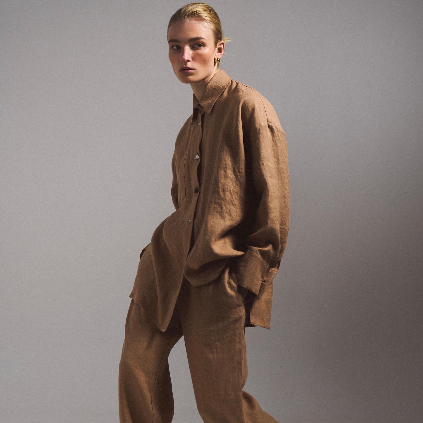 Сорочка BlackSeaTribe Лляна піжама із ракушками кориця shirtPAJAMASLINENSHELLkor