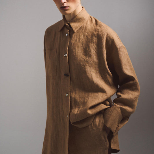 Сорочка BlackSeaTribe Лляна піжама із ракушками кориця shirtPAJAMASLINENSHELLkor