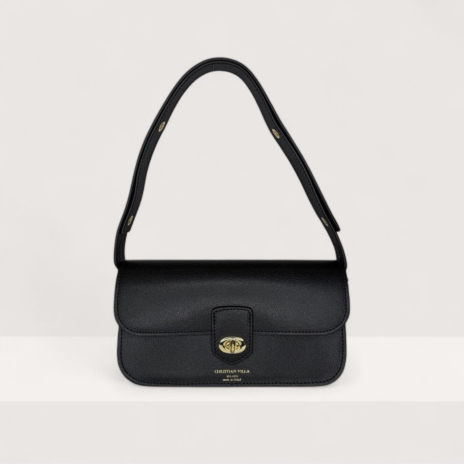 Чорна італійська шкіряна жіноча сумка Christian Villa 06105 Bag Vitello Mini Grain Nero Alaska 04121