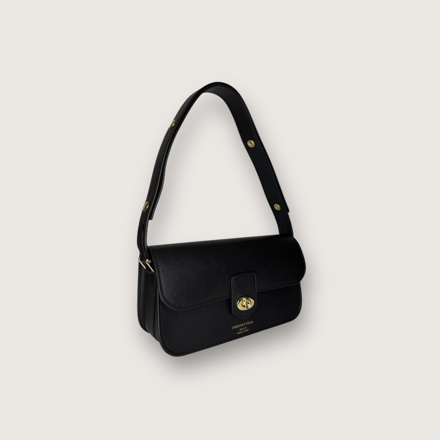 Чорна італійська шкіряна жіноча сумка Christian Villa 06105 Bag Vitello Mini Grain Nero Alaska 04121
