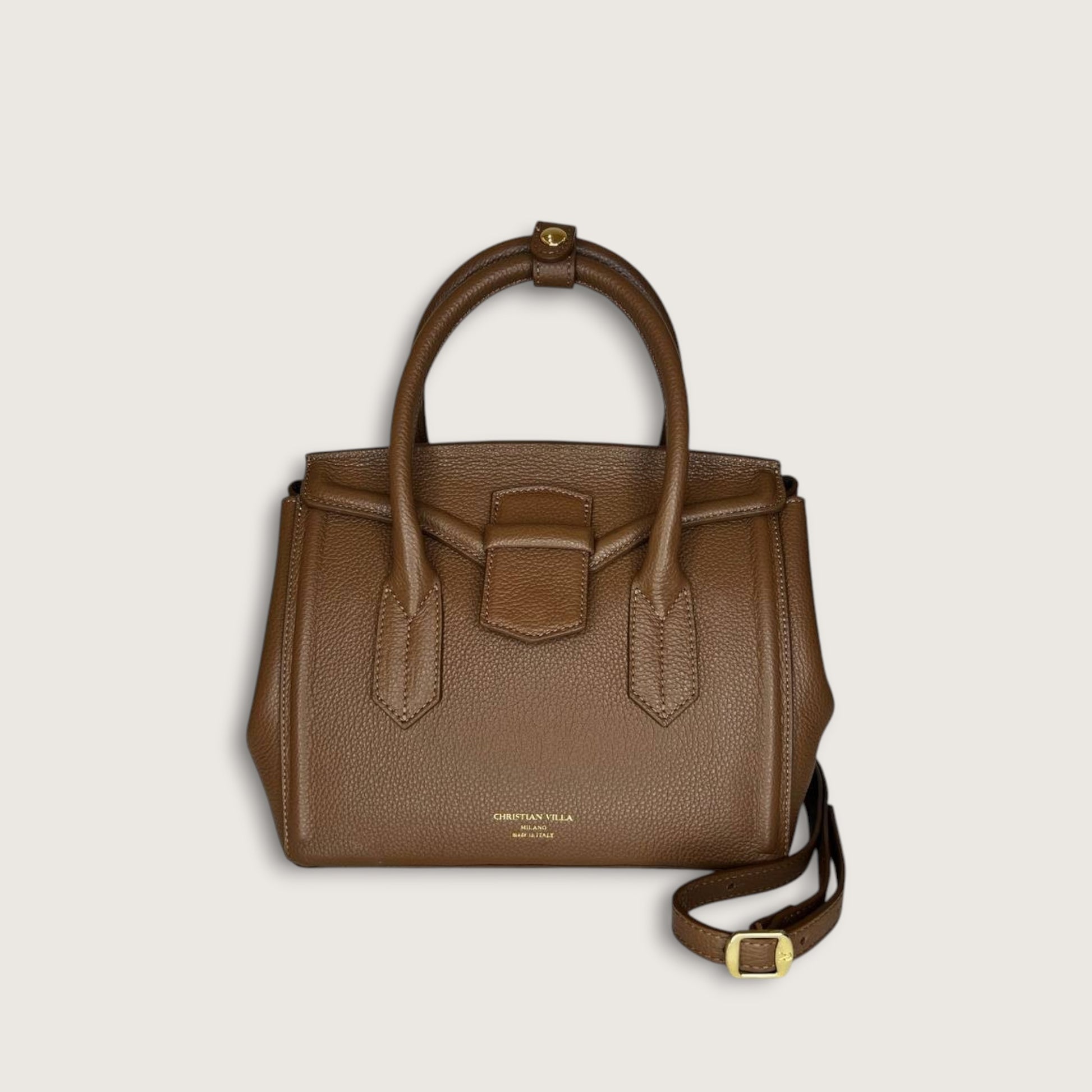 Карамельна італійська шкіряна жіноча сумка Christian Villa Serena Medium 06303 Bag Peggy Pastry