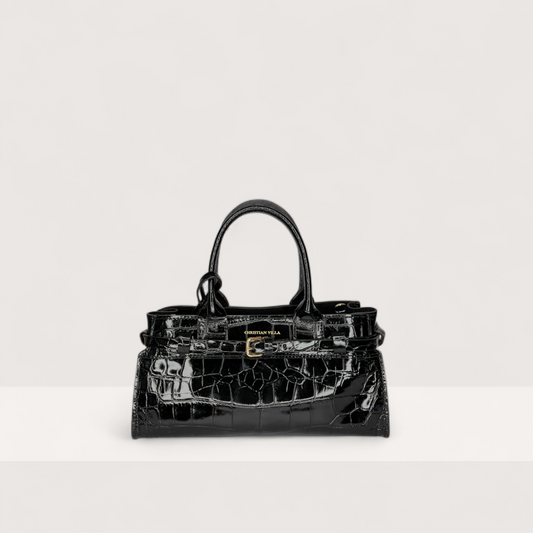 Чорна італійська шкіряна жіноча сумка Christian Villa 06340 Bag Cocco Nero