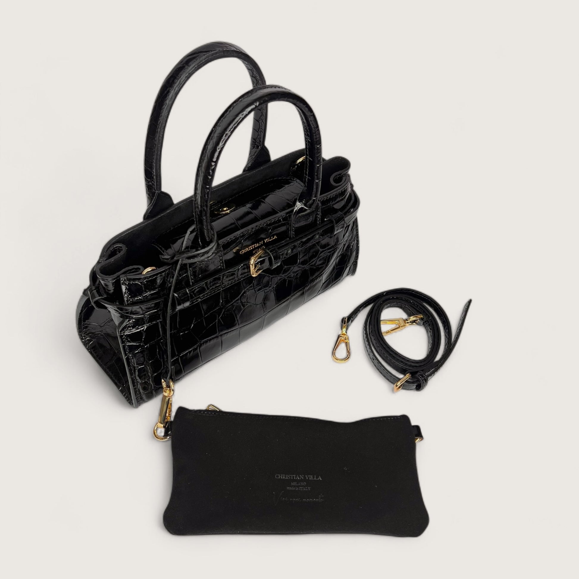 Чорна італійська шкіряна жіноча сумка Christian Villa 06340 Bag Cocco Nero