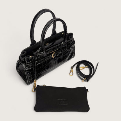 Чорна італійська шкіряна жіноча сумка Christian Villa 06340 Bag Cocco Nero