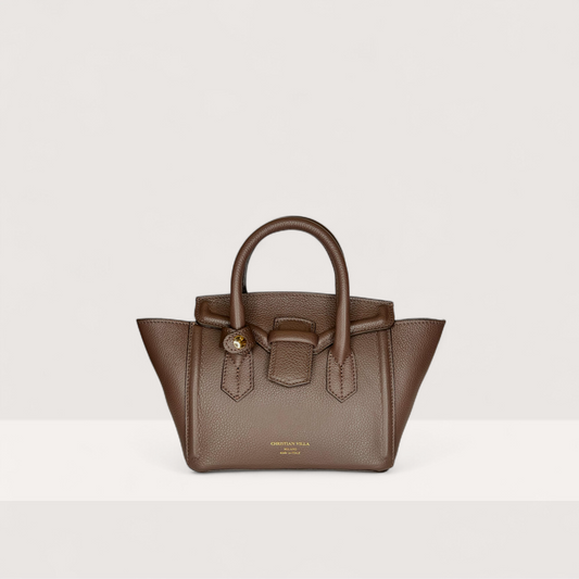 Шоколадна італійська шкіряна жіноча сумка Christian Villa Serena 06359 Bag Peggy Praline