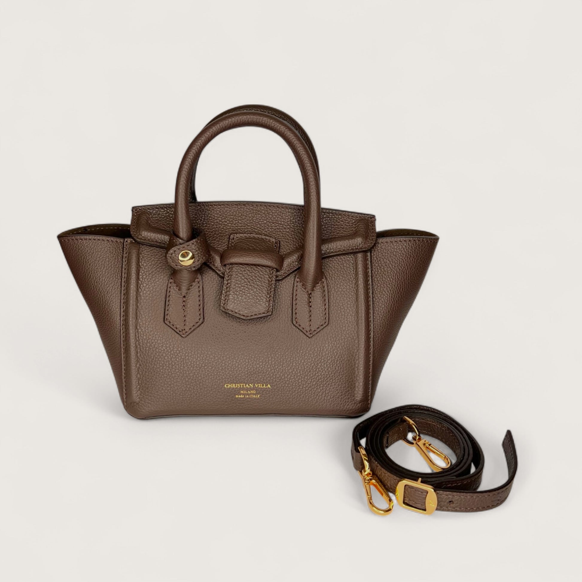 Шоколадна італійська шкіряна жіноча сумка Christian Villa Serena 06359 Bag Peggy Praline