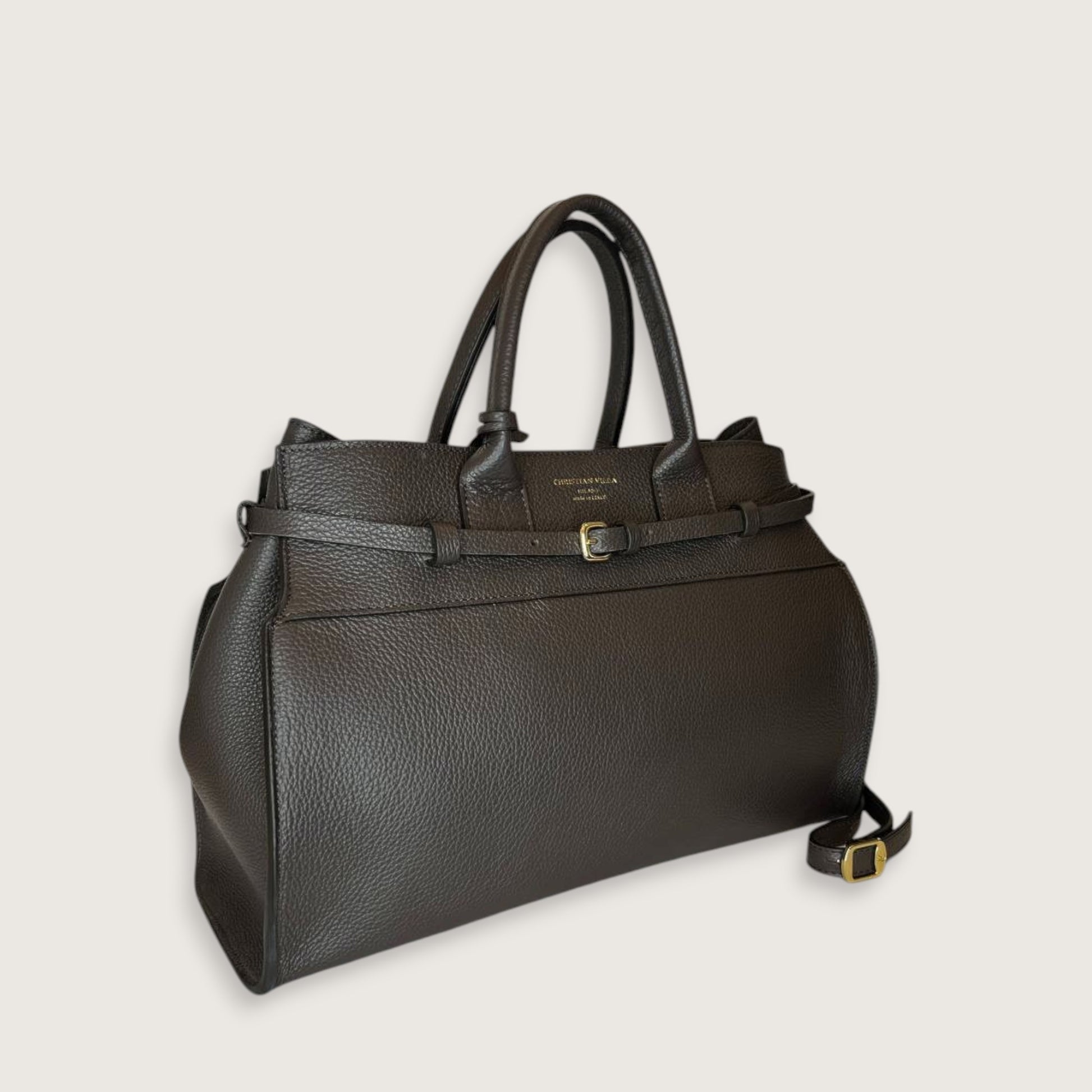 Італійська шкіряна жіноча сумка Christian Villa Gwen Large 06420 Bag Peggy T.Moro кольору какао/чорний