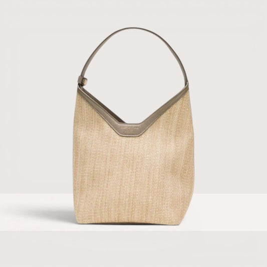 Бежева/пісочна італійська шкіряна жіноча сумка Christian Villa Silvya Large 06469 Bag Peggy Creta + Raffia
