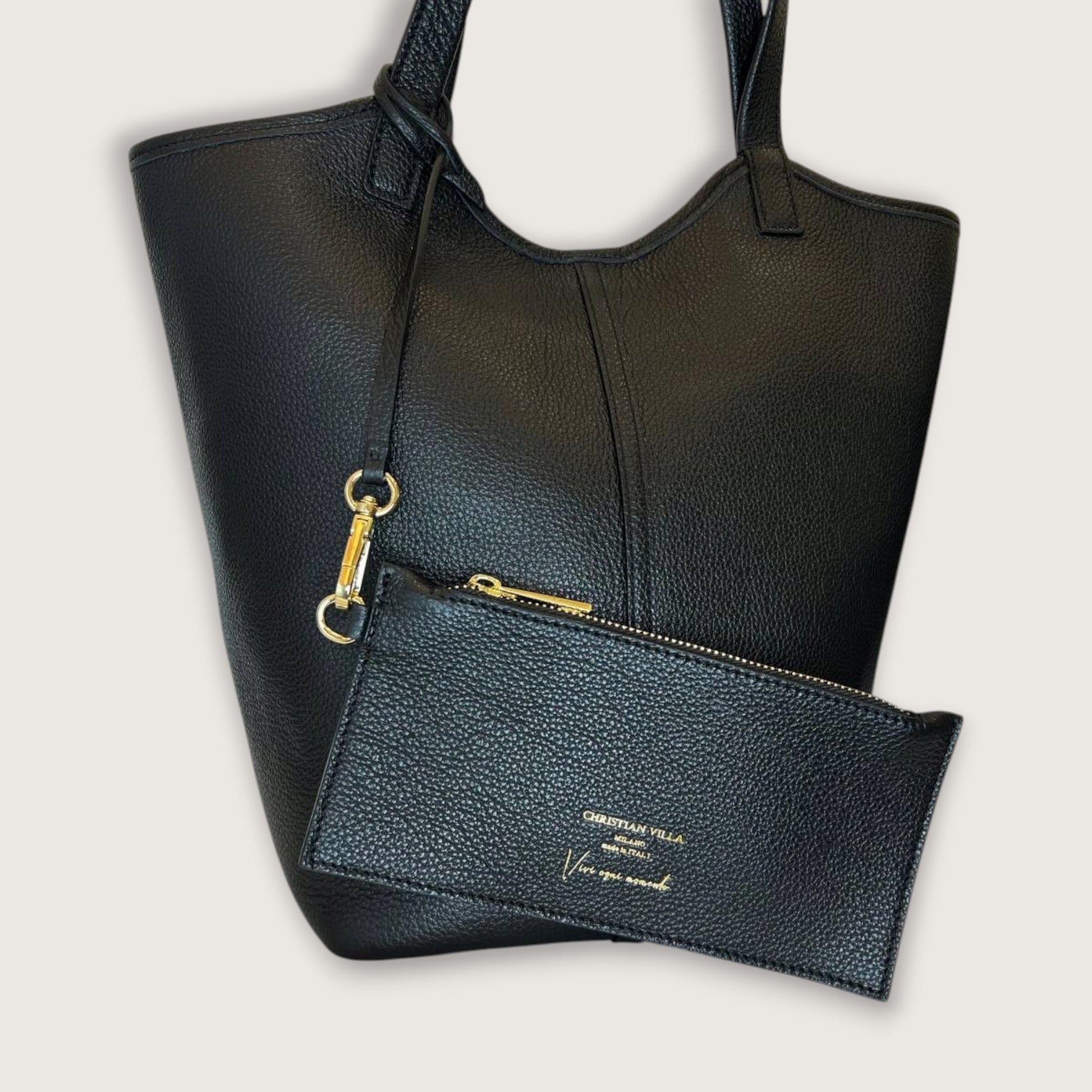 Чорна італійська шкіряна жіноча сумка Christian Villa Sara Large 06485 Bag Peggy Black
