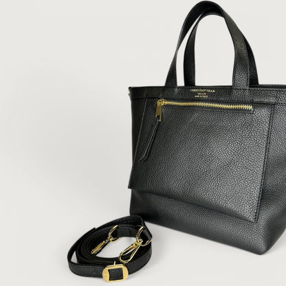 Чорна італійська шкіряна жіноча сумка Christian Villa Tote Bags 05247 Peggy Black
