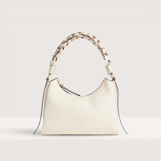Біла італійська шкіряна жіноча сумка Coccinelle Boheme Small Grana Double E1 M50 13 03 01 685