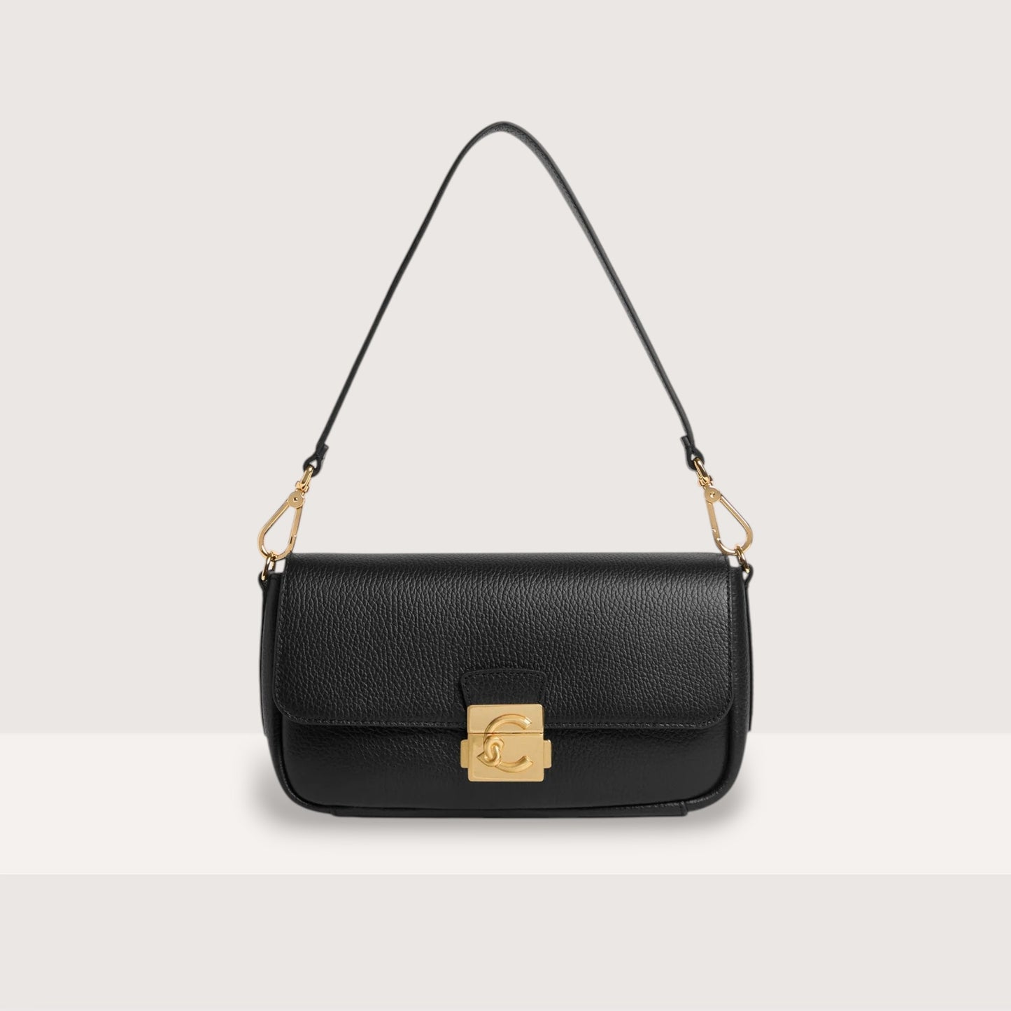 Чорна італійська шкіряна жіноча сумка Coccinelle C-Me Lock Medium E1 U4K 12 02 01 001