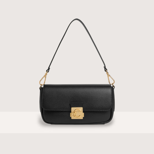 Чорна італійська шкіряна жіноча сумка Coccinelle C-Me Lock Medium E1 U4K 12 02 01 001