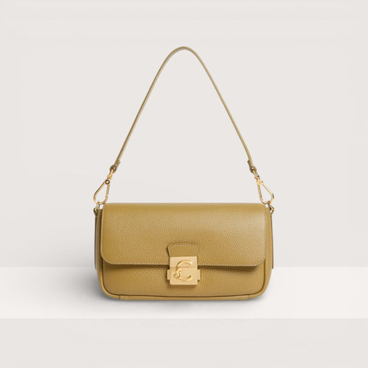 Оливкова італійська шкіряна жіноча сумка Coccinelle C-Me Lock Medium E1 U4K 12 02 01 G43