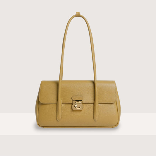 Оливкова італійська шкіряна жіноча сумка Coccinelle C-Me Lock Large E1 U4K 12 03 01 G43