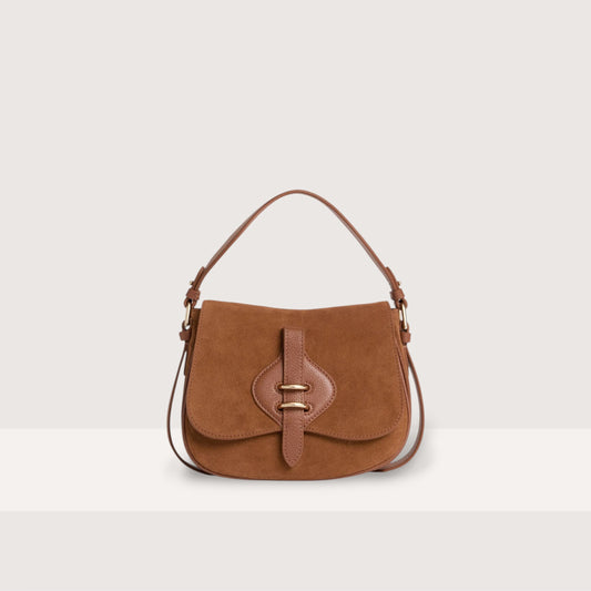 Карамельна італійська шкіряна жіноча сумка Coccinelle Mavery Suede E1 U7H 18 02 01 W11