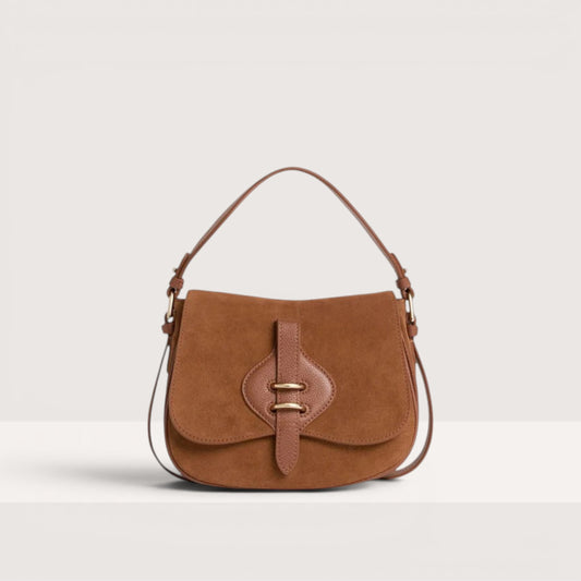 Карамельна італійська шкіряна жіноча сумка Coccinelle Mavery Suede E1 U7H 18 02 01 W11