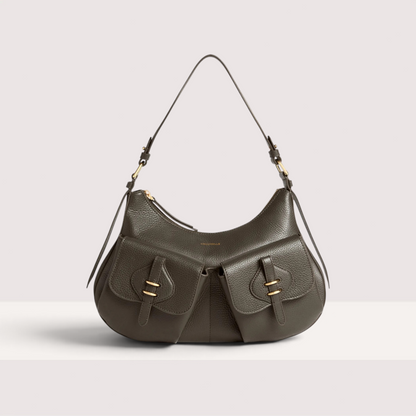 Італійська шкіряна жіноча сумка Coccinelle Mavery Pocket Medium E1 VGK 12 01 01 W25 кольору хакі