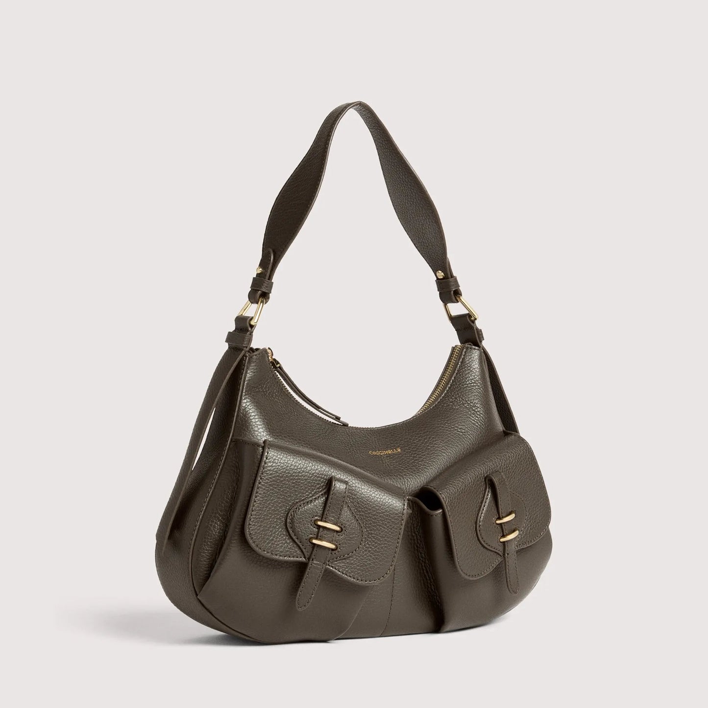 Італійська шкіряна жіноча сумка Coccinelle Mavery Pocket Medium E1 VGK 12 01 01 W25 кольору хакі