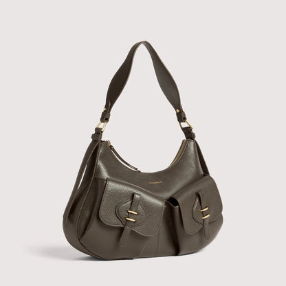 Італійська шкіряна жіноча сумка Coccinelle Mavery Pocket Medium E1 VGK 12 01 01 W25 кольору хакі