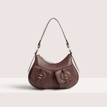Італійська шкіряна жіноча сумка Coccinelle Mavery Pocket Small E1 VGK 12 02 01 R49 кольору бургунді