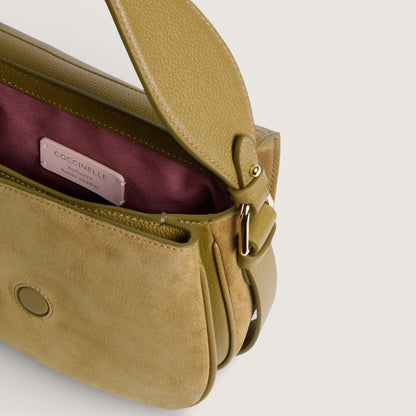 Оливкова італійська шкіряна жіноча сумка Coccinelle Mavery Suede Bi E1 U7H 18 02 01 G43